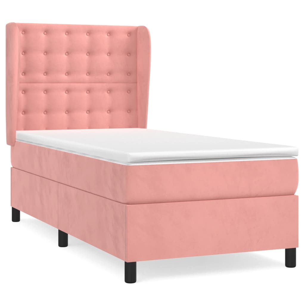 vidaXL Κρεβάτι Boxspring με Στρώμα Ροζ 90x190 εκ. Βελούδινο