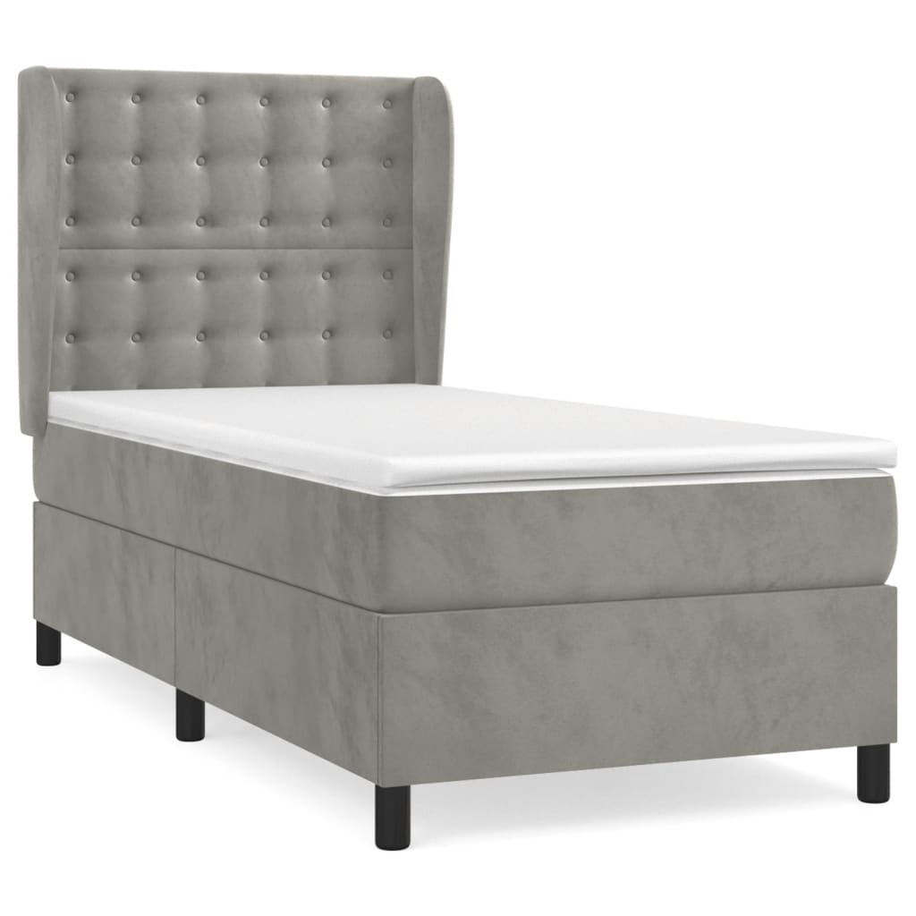 vidaXL Κρεβάτι Boxspring με Στρώμα Ανοιχτό Γκρι 90x200 εκ. Βελούδινο
