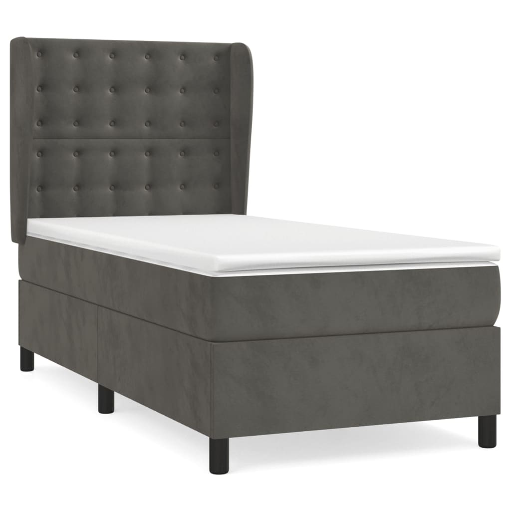 vidaXL Κρεβάτι Boxspring με Στρώμα Σκούρο Γκρι 90x200 εκ. Βελούδινο