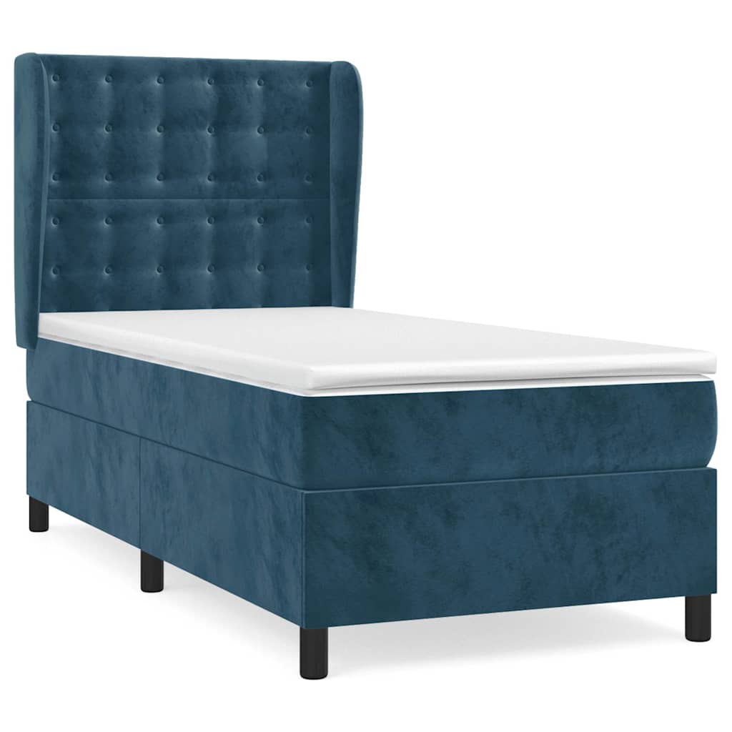 vidaXL Κρεβάτι Boxspring με Στρώμα Σκούρο Μπλε 100x200 εκ. Βελούδινο