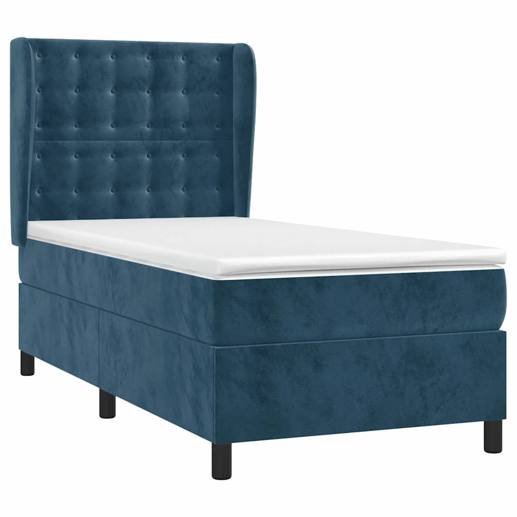 vidaXL Κρεβάτι Boxspring με Στρώμα Σκούρο Μπλε 100x200 εκ. Βελούδινο