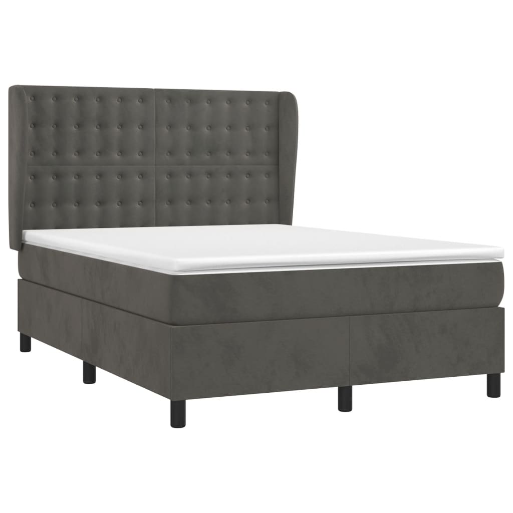 vidaXL Κρεβάτι Boxspring με Στρώμα Σκούρο Γκρι 140x200 εκ. Βελούδινο