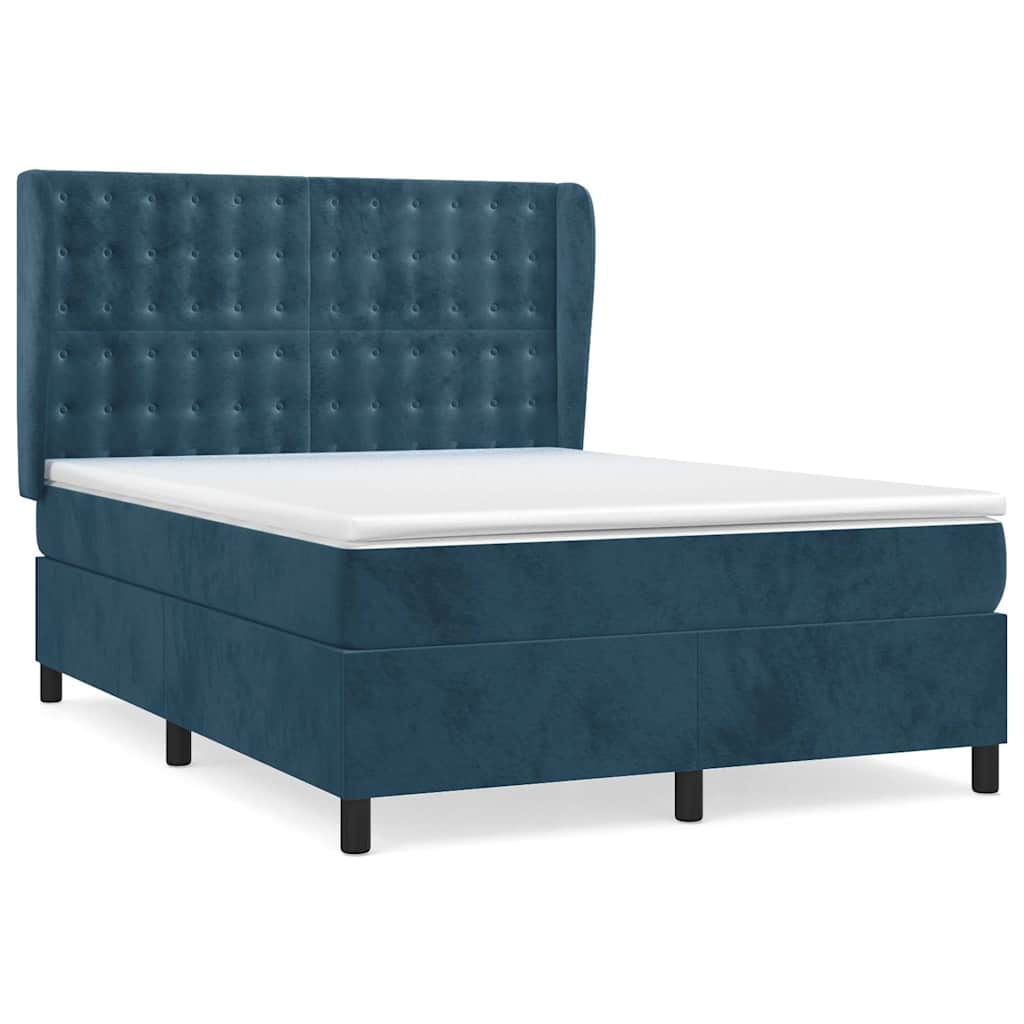 vidaXL Κρεβάτι Boxspring με Στρώμα Σκούρο Μπλε 140x200 εκ. Βελούδινο