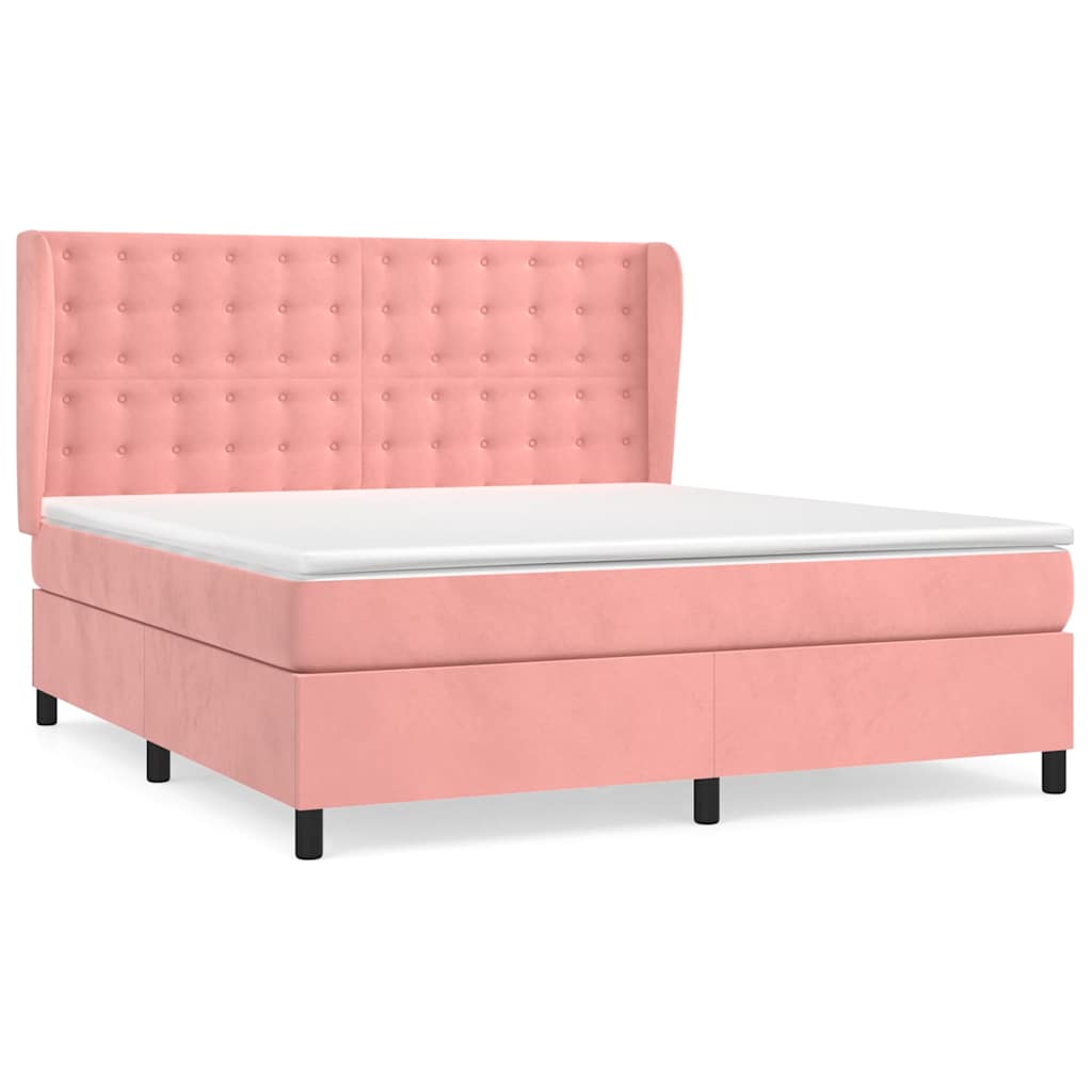 vidaXL Κρεβάτι Boxspring με Στρώμα Ροζ 180x200 εκ. Βελούδινο
