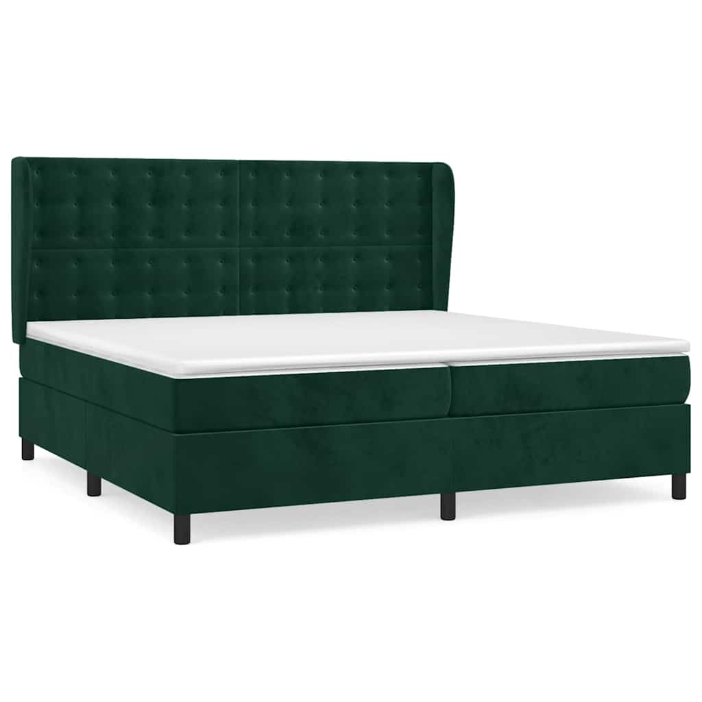 vidaXL Κρεβάτι Boxspring με Στρώμα Σκούρο Πράσινο 200x200εκ. Βελούδινο