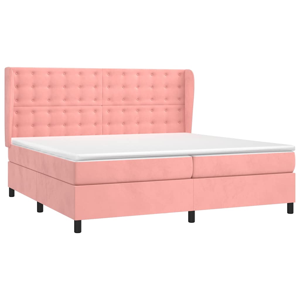 vidaXL Κρεβάτι Boxspring με Στρώμα Ροζ 200x200 εκ. Βελούδινο