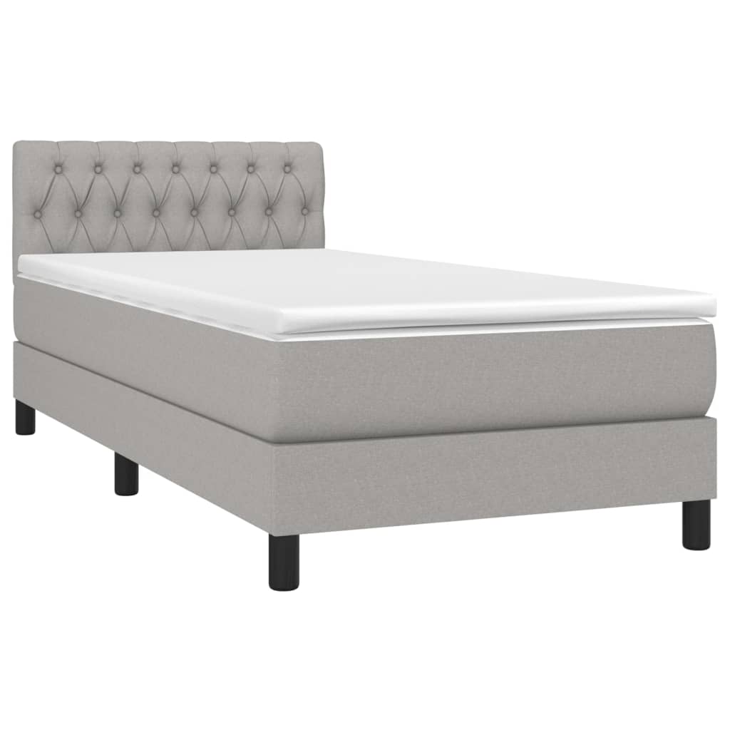 vidaXL Κρεβάτι Boxspring με Στρώμα Ανοιχτό Γκρι 90x200 εκ. Υφασμάτινο