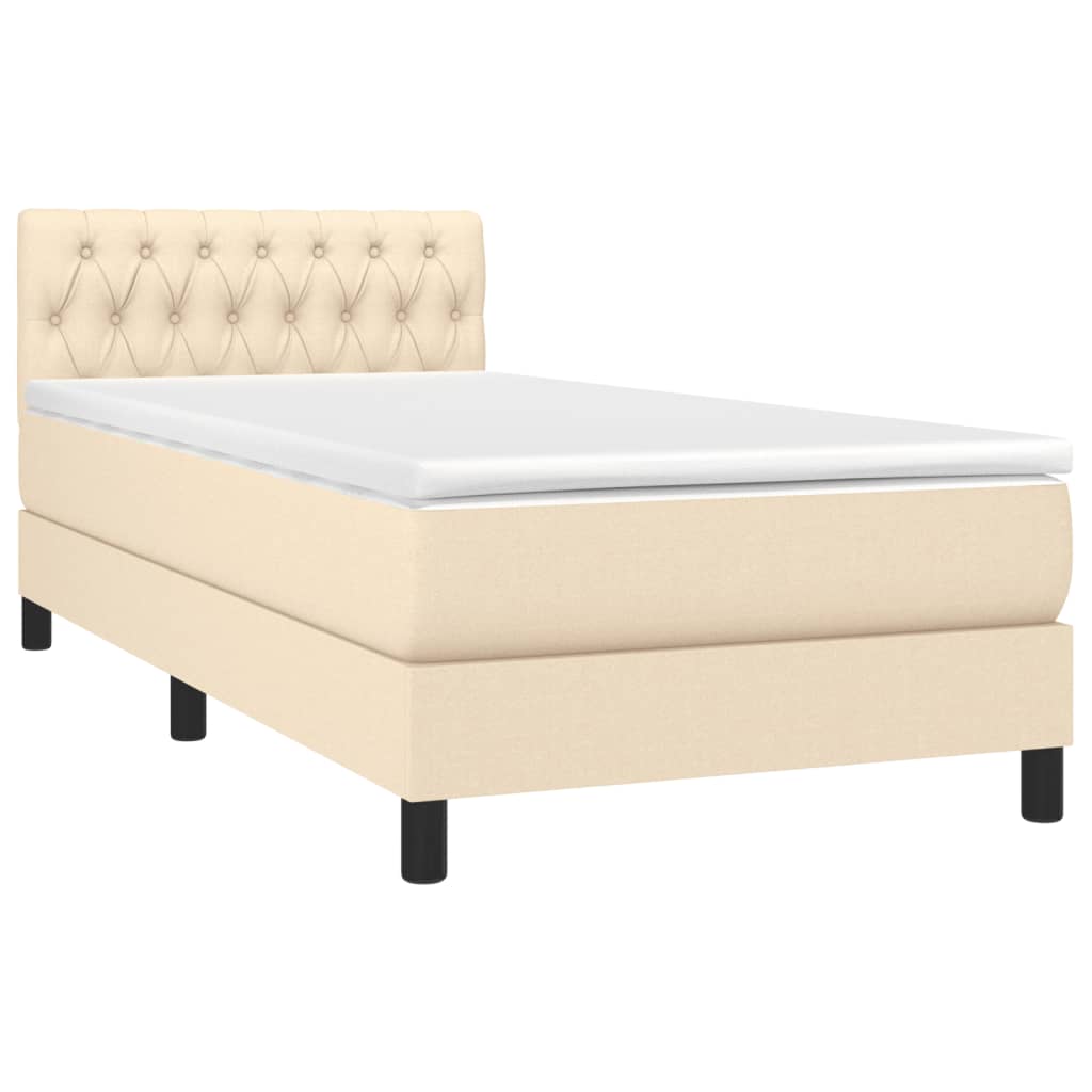 vidaXL Κρεβάτι Boxspring με Στρώμα Κρεμ 90x200 εκ.Υφασμάτινο
