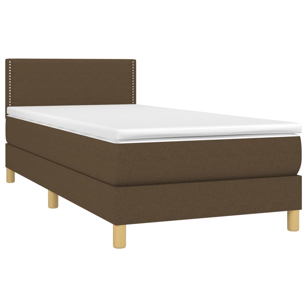 vidaXL Κρεβάτι Boxspring με Στρώμα Σκούρο Καφέ 100x200 εκ. Υφασμάτινο