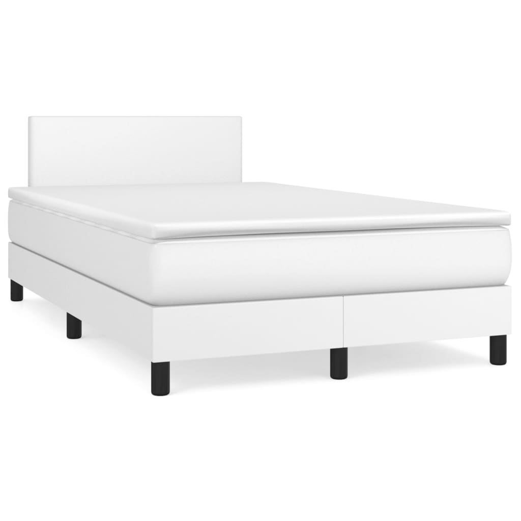 vidaXL Κρεβάτι Boxspring με Στρώμα Λευκό 120x200εκ.από Συνθετικό Δέρμα