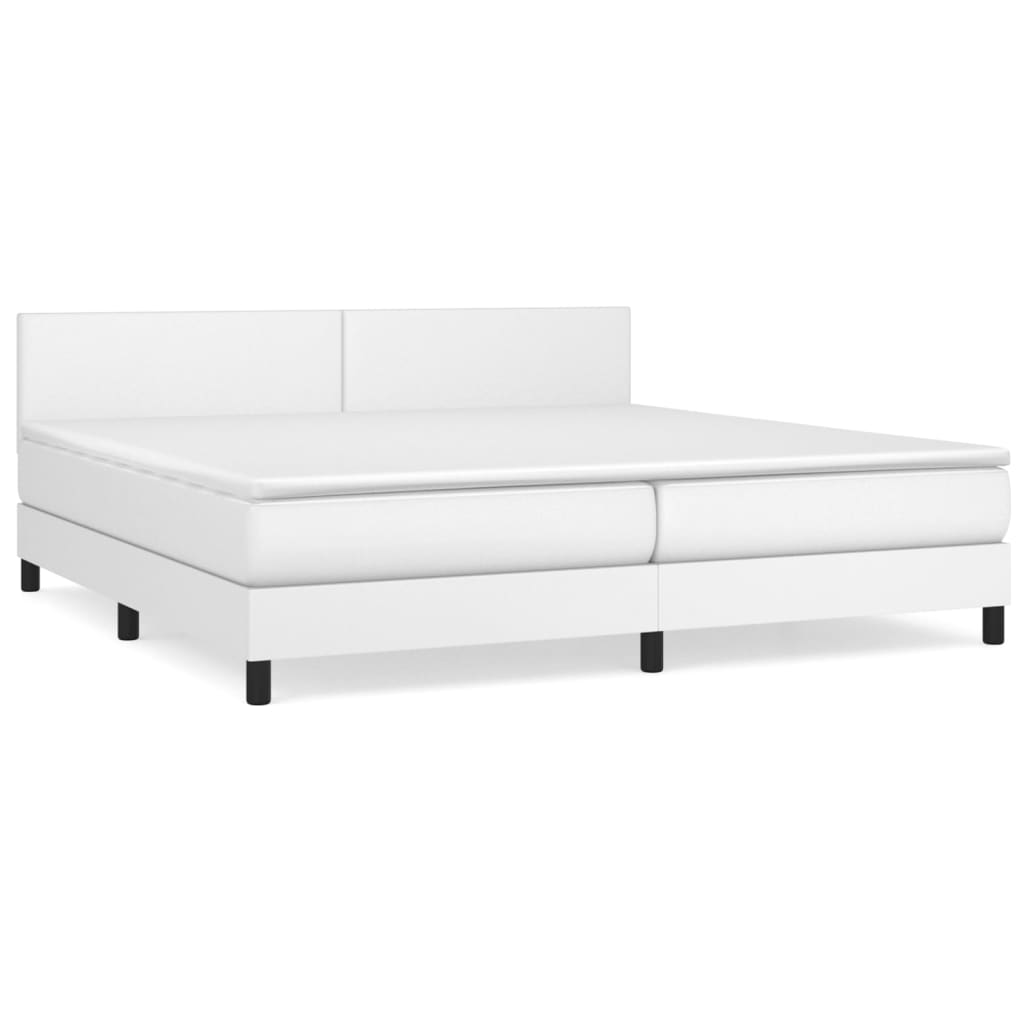 vidaXL Κρεβάτι Boxspring με Στρώμα Λευκό 200x200 εκ. Συνθετικό Δέρμα