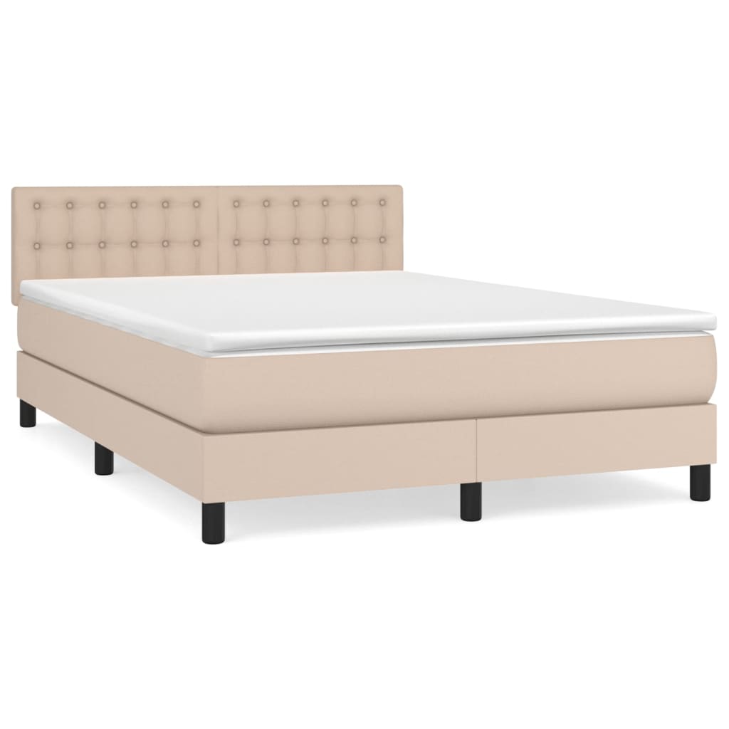 vidaXL Κρεβάτι Boxspring με Στρώμα Καπουτσίνο 140x200εκ.από Συνθ.Δέρμα