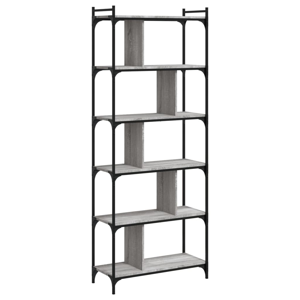 vidaXL Βιβλιοθήκη 6 Επιπέδων Γκρι Sonoma 76 x 32 x 192 εκ. Επεξ. Ξύλο