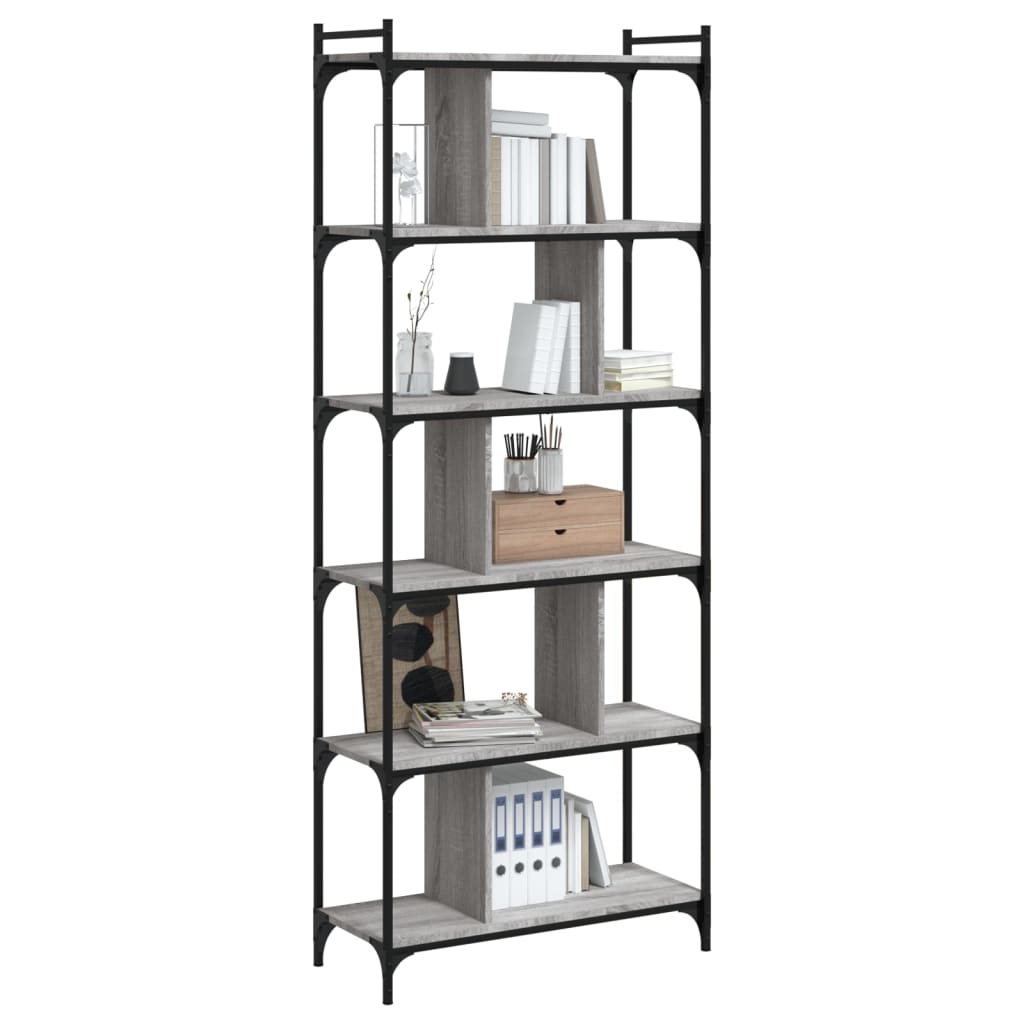 vidaXL Βιβλιοθήκη 6 Επιπέδων Γκρι Sonoma 76 x 32 x 192 εκ. Επεξ. Ξύλο