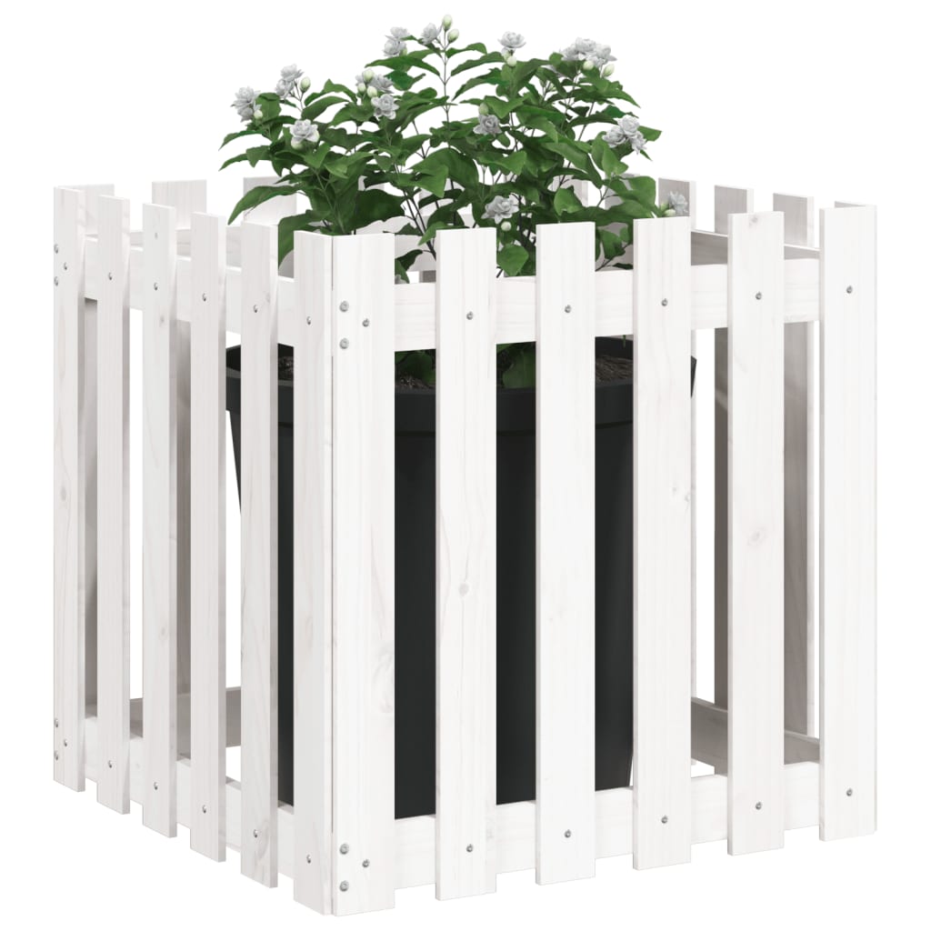 vidaXL Ζαρντινιέρα με Σχέδιο Φράχτη Λευκή 60 x 60 x 60 εκ. Μασίφ Πεύκο
