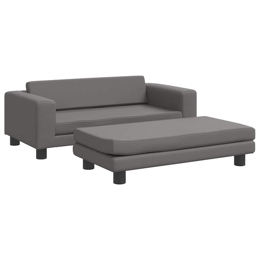 vidaXL Καναπές Παιδικός με Υποπόδιο Γκρι 100 x 50 x 30 εκ. Συνθ. Δέρμα