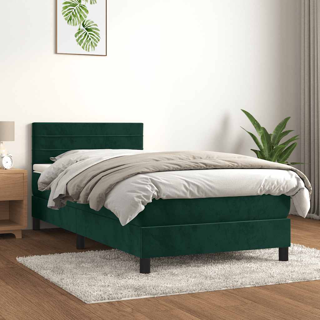 vidaXL Κρεβάτι Boxspring με Στρώμα Σκούρο Πράσινο 100x200εκ. Βελούδινο