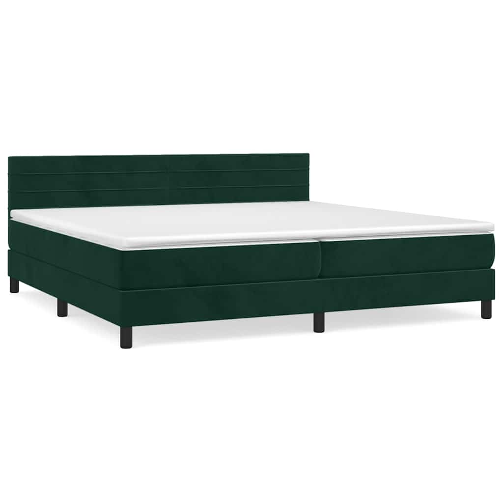 vidaXL Κρεβάτι Boxspring με Στρώμα Σκούρο Πράσινο 200x200εκ. Βελούδινο