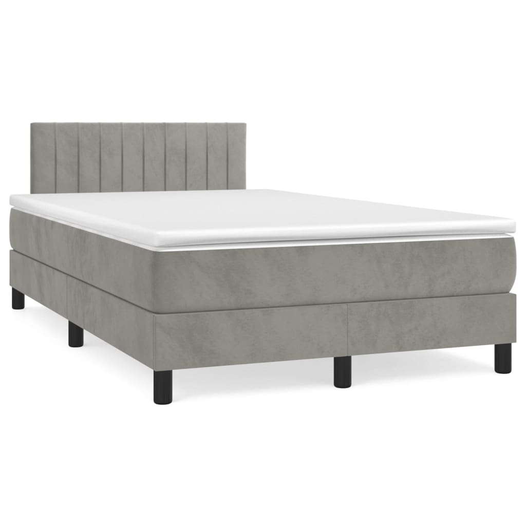 vidaXL Κρεβάτι Boxspring με Στρώμα Ανοιχτό Γκρι 120x200 εκ. Βελούδινο