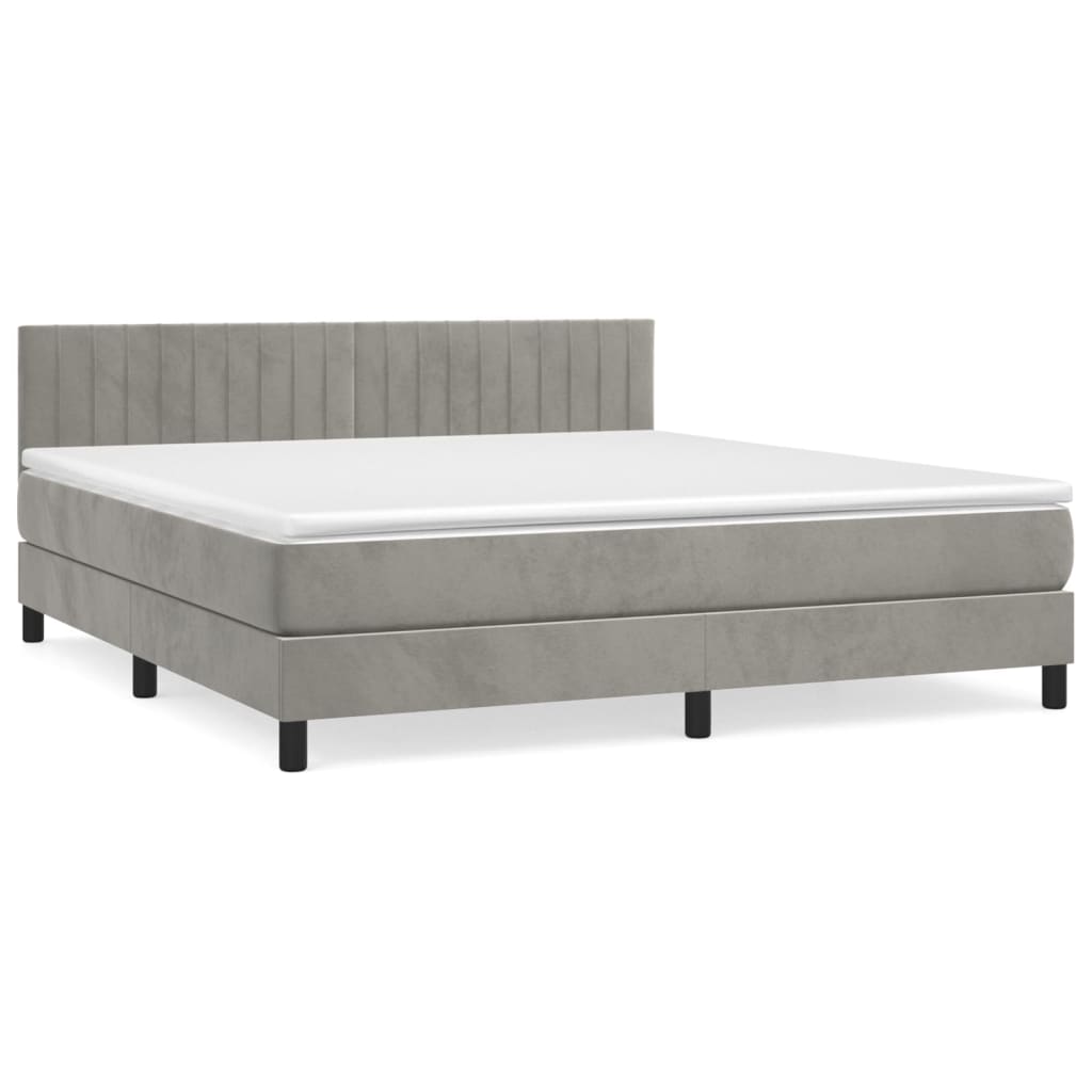vidaXL Κρεβάτι Boxspring με Στρώμα Ανοιχτό Γκρι 160x200 εκ. Βελούδινο