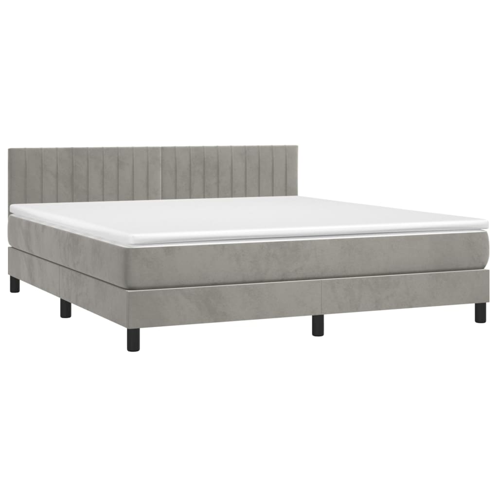 vidaXL Κρεβάτι Boxspring με Στρώμα Ανοιχτό Γκρι 160x200 εκ. Βελούδινο