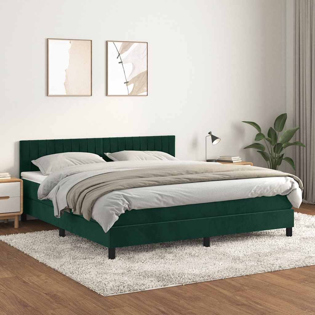 vidaXL Κρεβάτι Boxspring με Στρώμα Σκούρο Πράσινο 180x200εκ. Βελούδινο