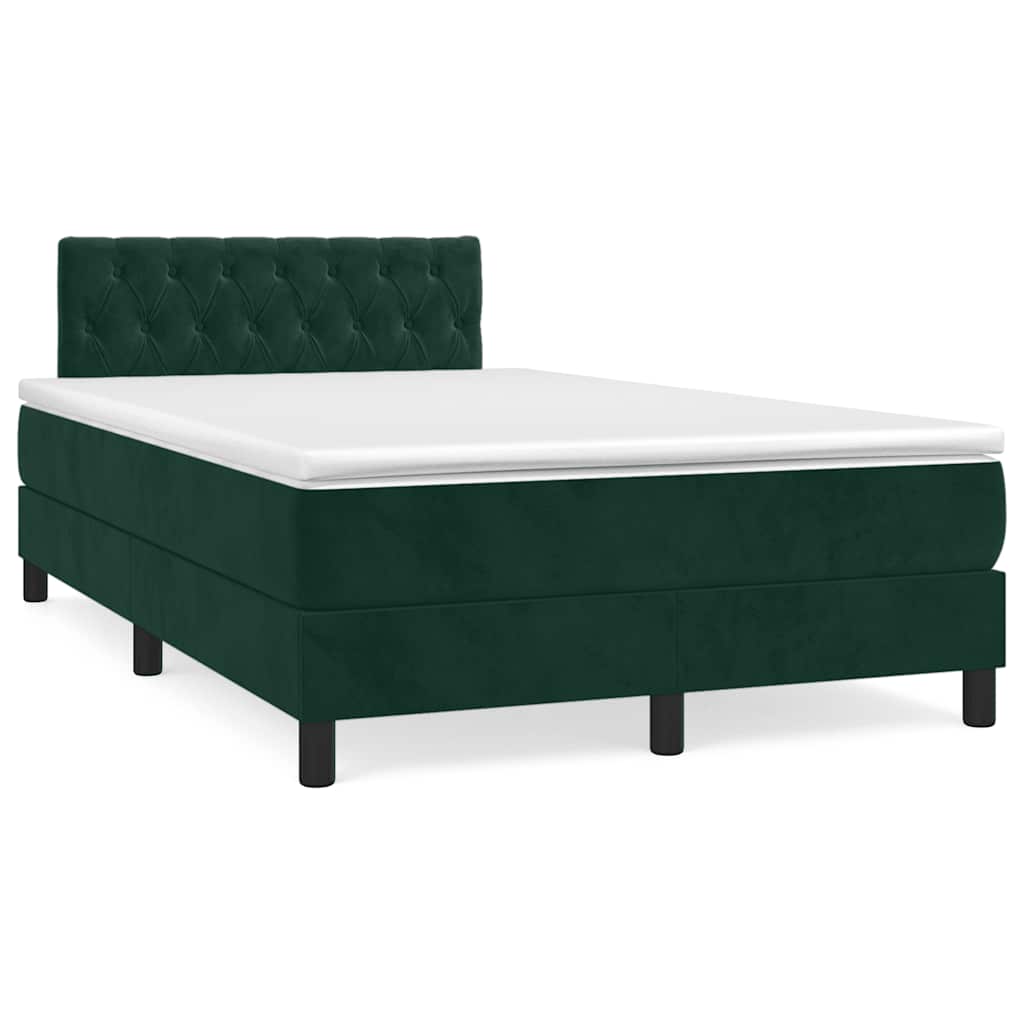 vidaXL Κρεβάτι Boxspring με Στρώμα Σκούρο Πράσινο 120x200εκ. Βελούδινο