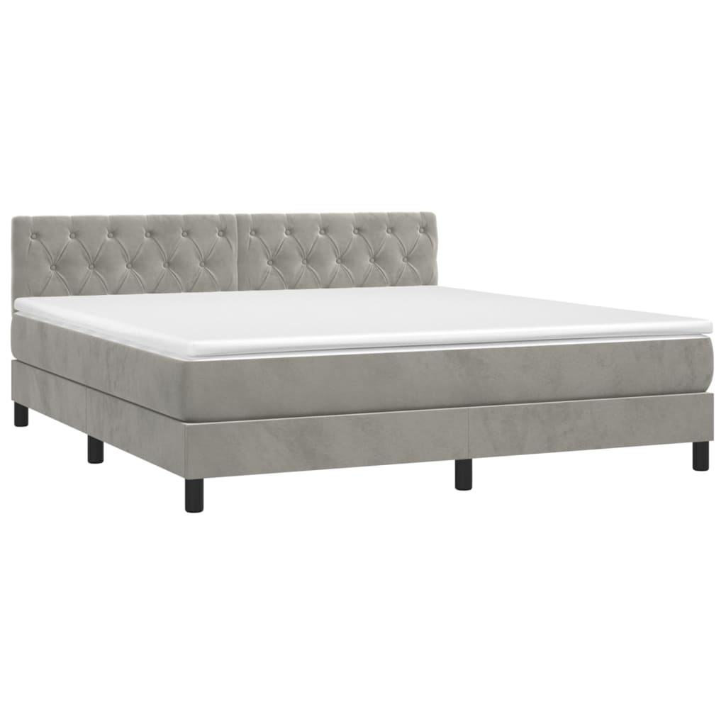 vidaXL Κρεβάτι Boxspring με Στρώμα Ανοιχτό Γκρι 160x200 εκ. Βελούδινο