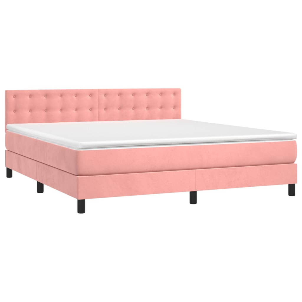 vidaXL Κρεβάτι Boxspring με Στρώμα Ροζ 160x200 εκ. Βελούδινο