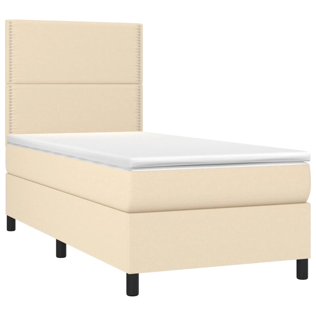 vidaXL Κρεβάτι Boxspring με Στρώμα Κρεμ 90x190 εκ.Υφασμάτινο