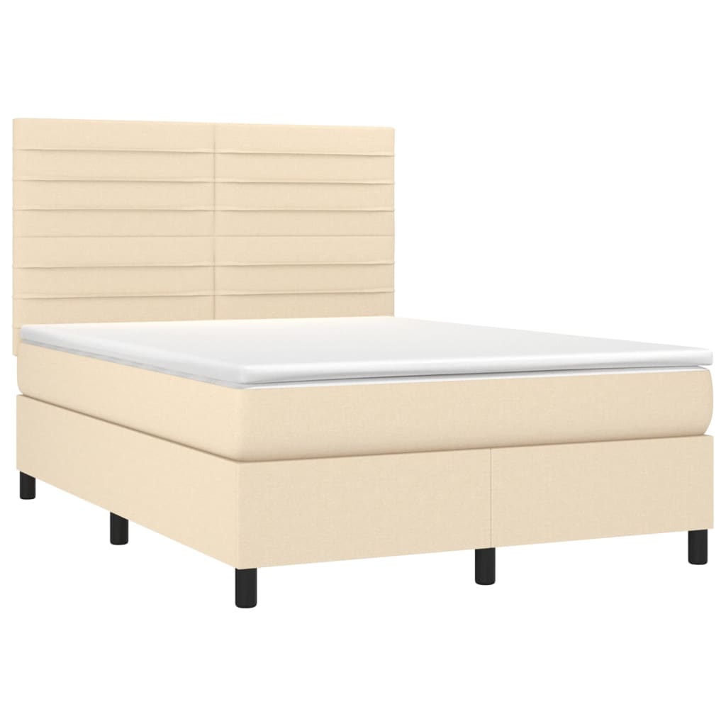 vidaXL Κρεβάτι Boxspring με Στρώμα Κρεμ 140x190 εκ. Υφασμάτινο