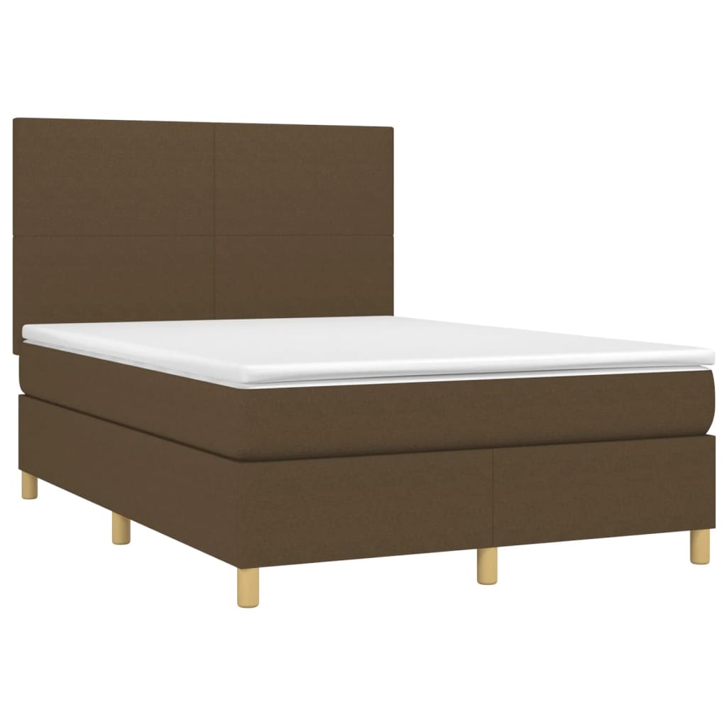 vidaXL Κρεβάτι Boxspring με Στρώμα Σκούρο Καφέ 140x190 εκ. Υφασμάτινο