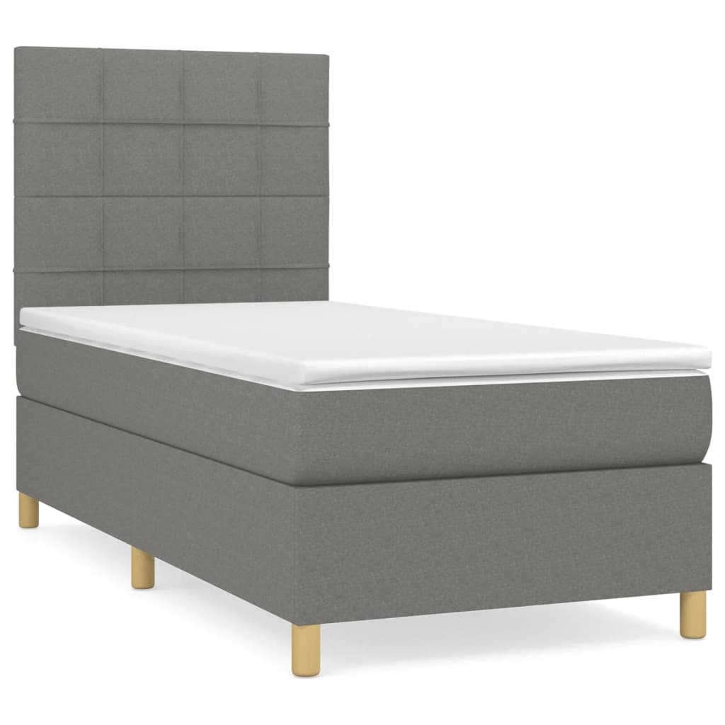 vidaXL Κρεβάτι Boxspring με Στρώμα Σκούρο Γκρι 90x190 εκ. Υφασμάτινο