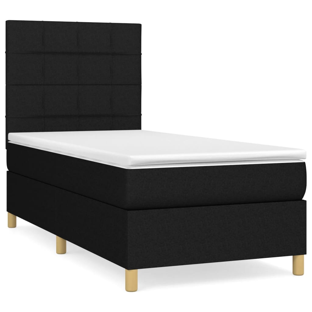 vidaXL Κρεβάτι Boxspring με Στρώμα Μαύρο 90x200 εκ. Υφασμάτινο