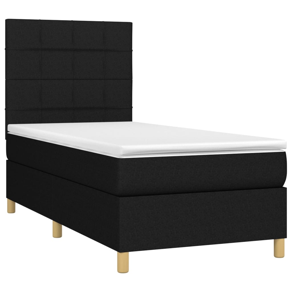 vidaXL Κρεβάτι Boxspring με Στρώμα Μαύρο 90x200 εκ. Υφασμάτινο