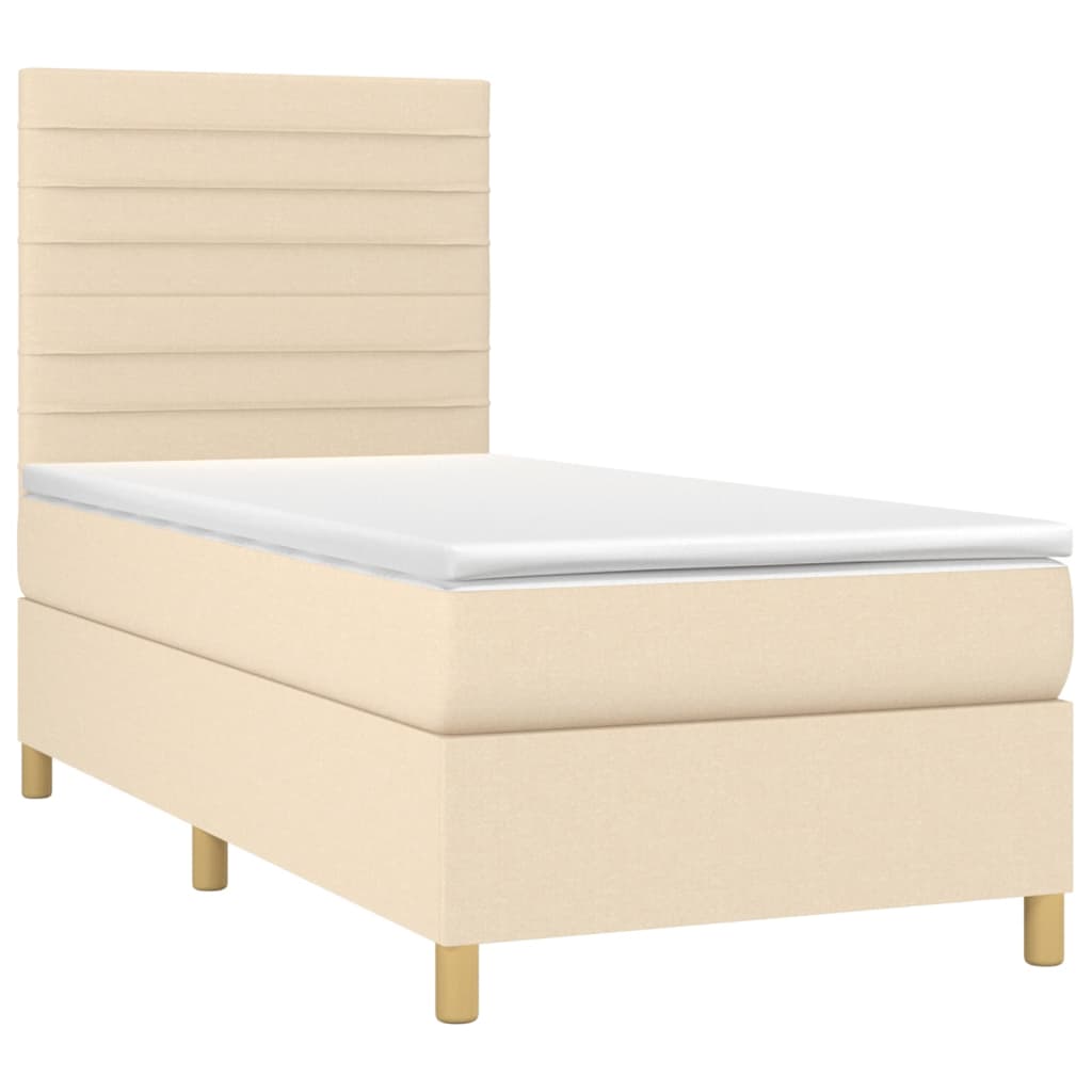 vidaXL Κρεβάτι Boxspring με Στρώμα Κρεμ 100 x 200 εκ. Υφασμάτινο