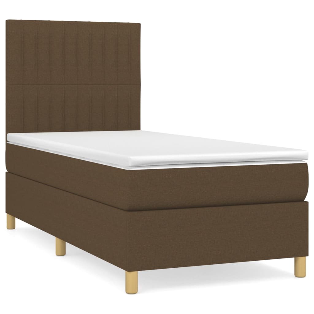 vidaXL Κρεβάτι Boxspring με Στρώμα Σκούρο Καφέ 90x190 εκ. Υφασμάτινο