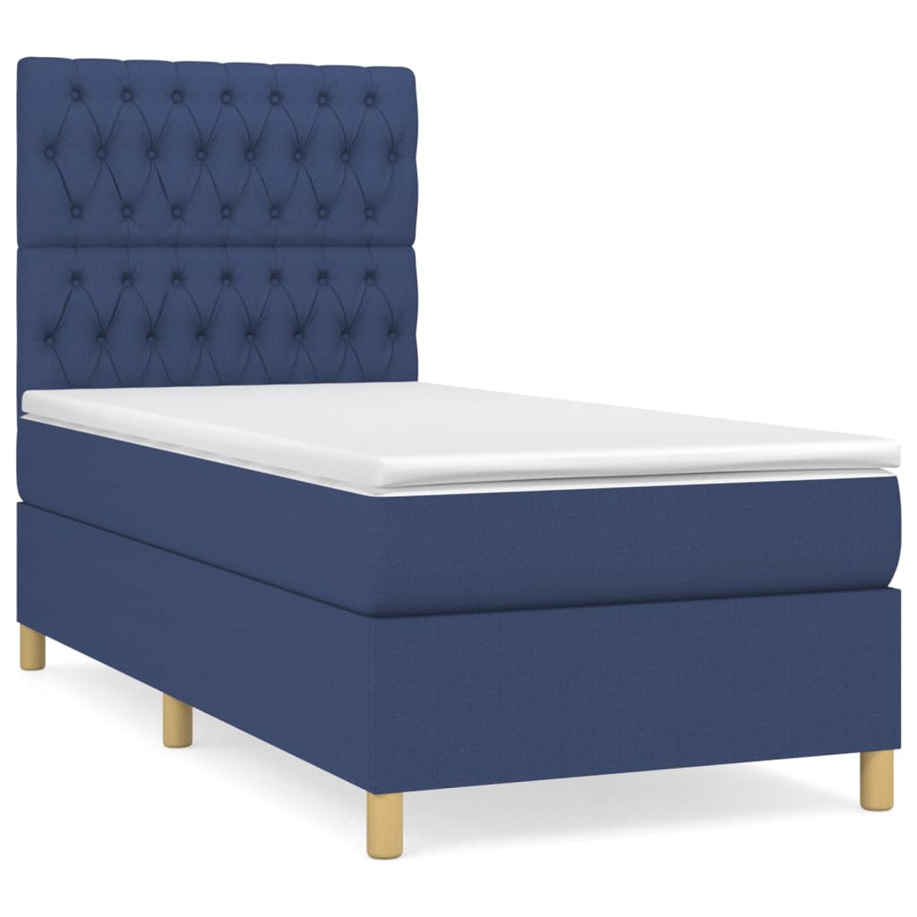 vidaXL Κρεβάτι Boxspring με Στρώμα Μπλε 90x190 εκ.Υφασμάτινο