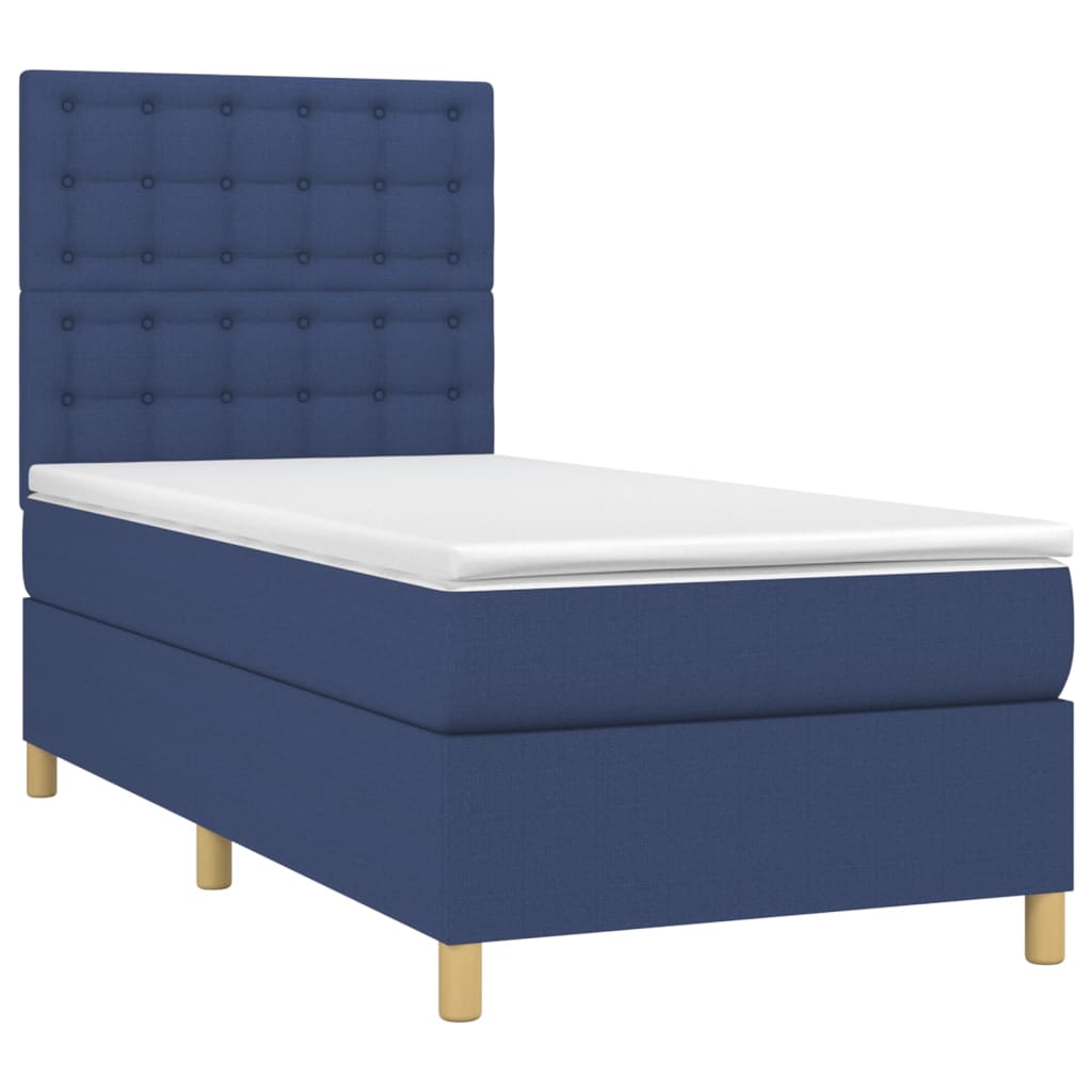 vidaXL Κρεβάτι Boxspring με Στρώμα Μπλε 90x200 εκ.Υφασμάτινο