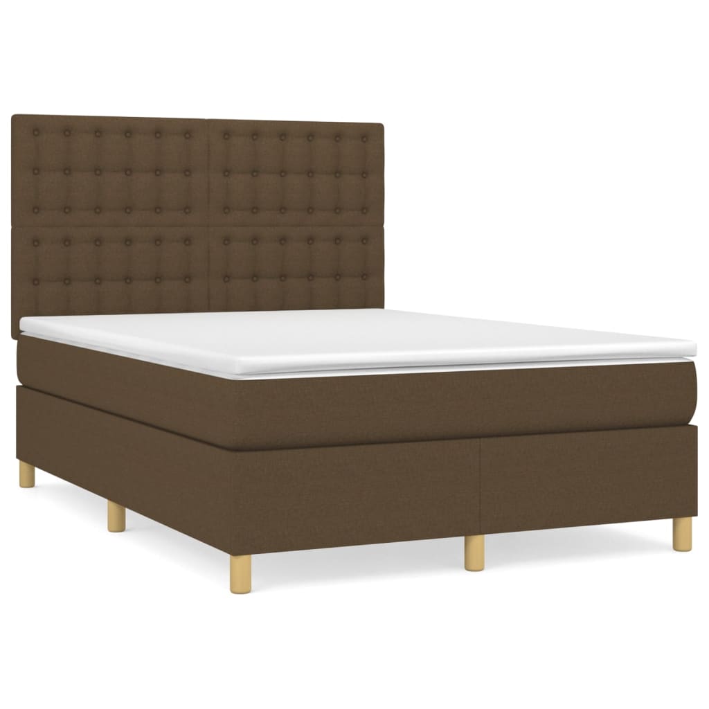 vidaXL Κρεβάτι Boxspring με Στρώμα Σκούρο Καφέ 140x190 εκ. Υφασμάτινο