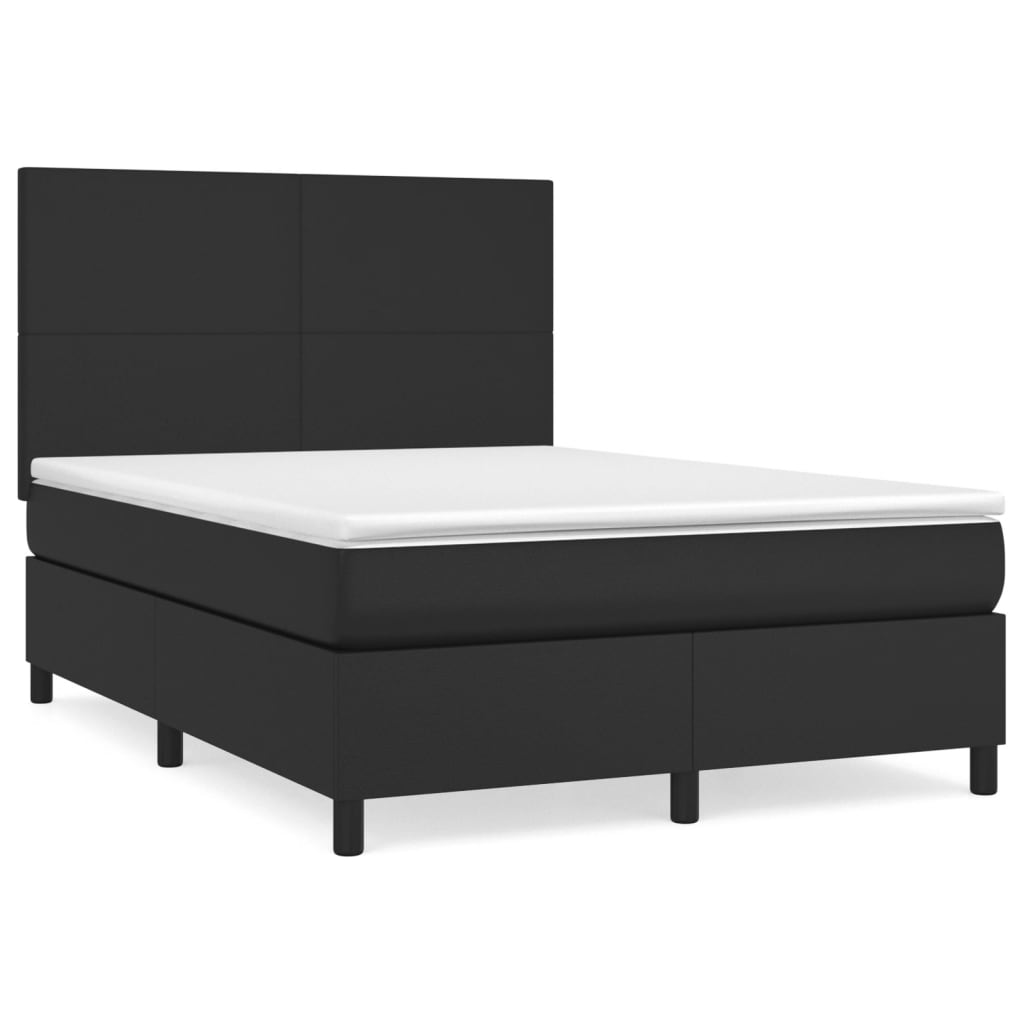 vidaXL Κρεβάτι Boxspring με Στρώμα Μαύρο 140x190εκ.από Συνθετικό Δέρμα