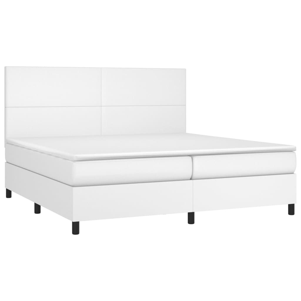vidaXL Κρεβάτι Boxspring με Στρώμα Λευκό 200x200 εκ. Συνθετικό Δέρμα