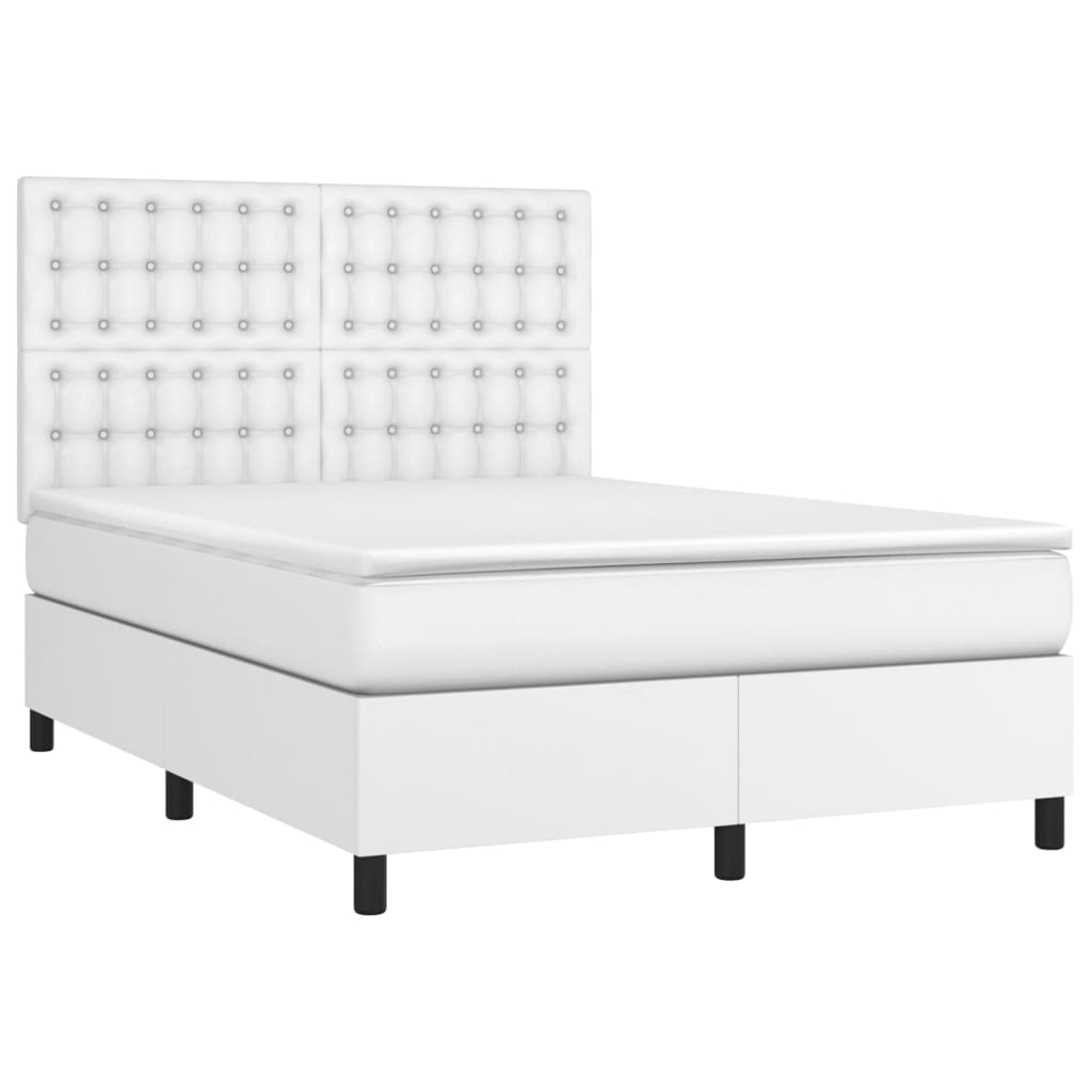vidaXL Κρεβάτι Boxspring με Στρώμα Λευκό 140x190εκ.από Συνθετικό Δέρμα