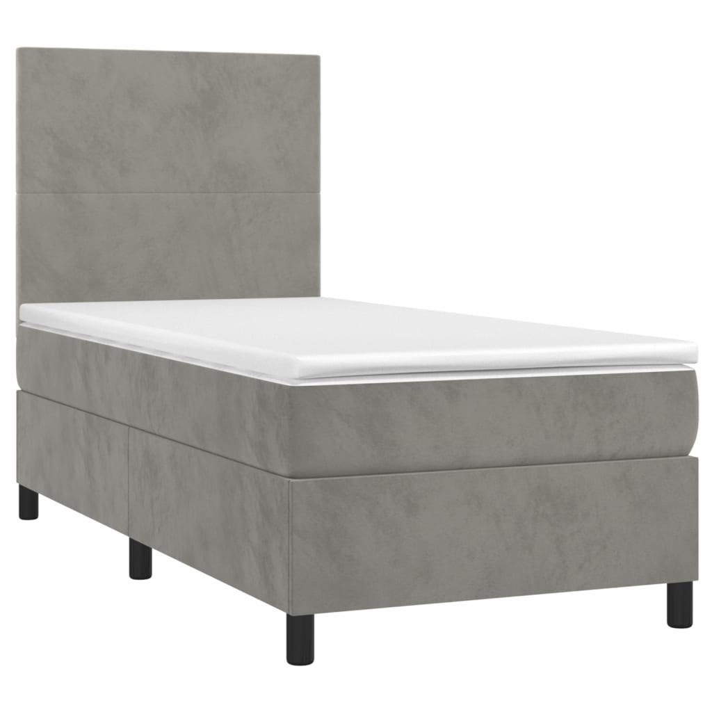 vidaXL Κρεβάτι Boxspring με Στρώμα Ανοιχτό Γκρι 100x200 εκ. Βελούδινο