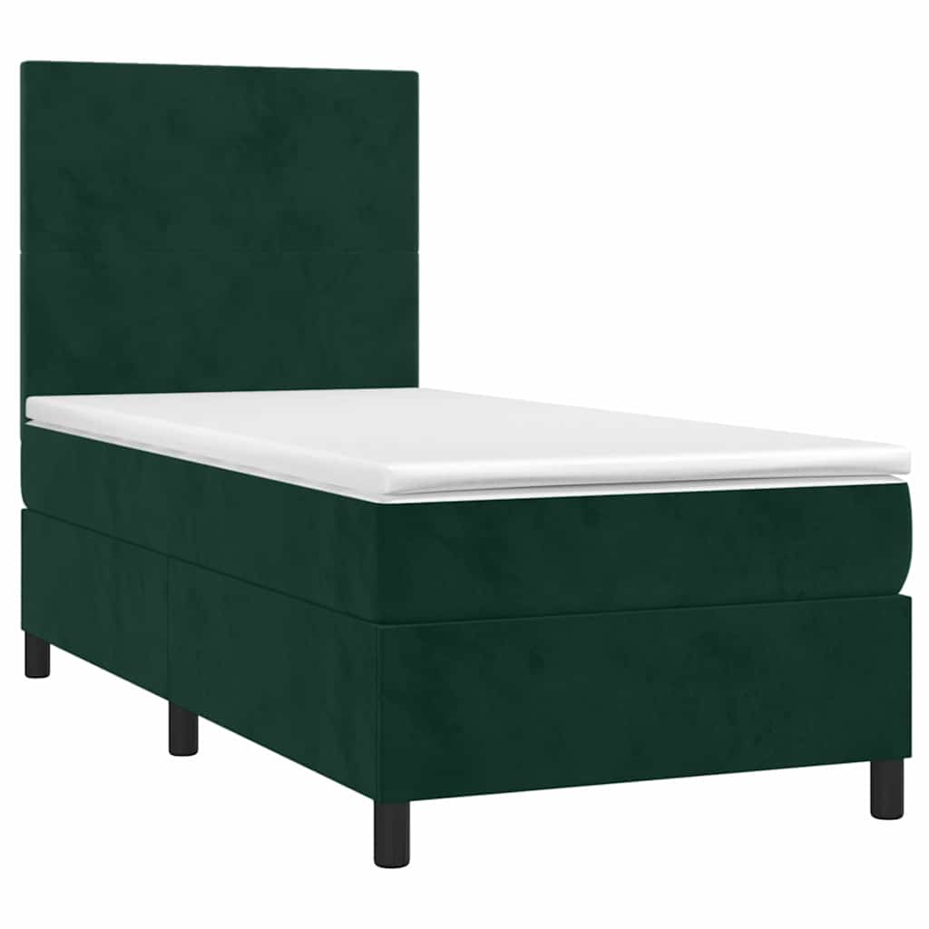 vidaXL Κρεβάτι Boxspring με Στρώμα Σκούρο Πράσινο 100x200εκ. Βελούδινο