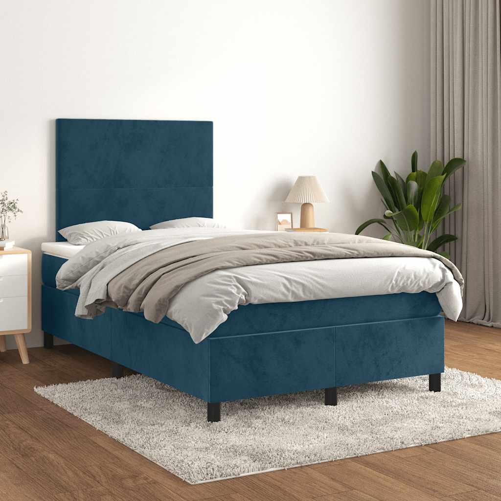 vidaXL Κρεβάτι Boxspring με Στρώμα Σκούρο Μπλε 120x200 εκ. Βελούδινο