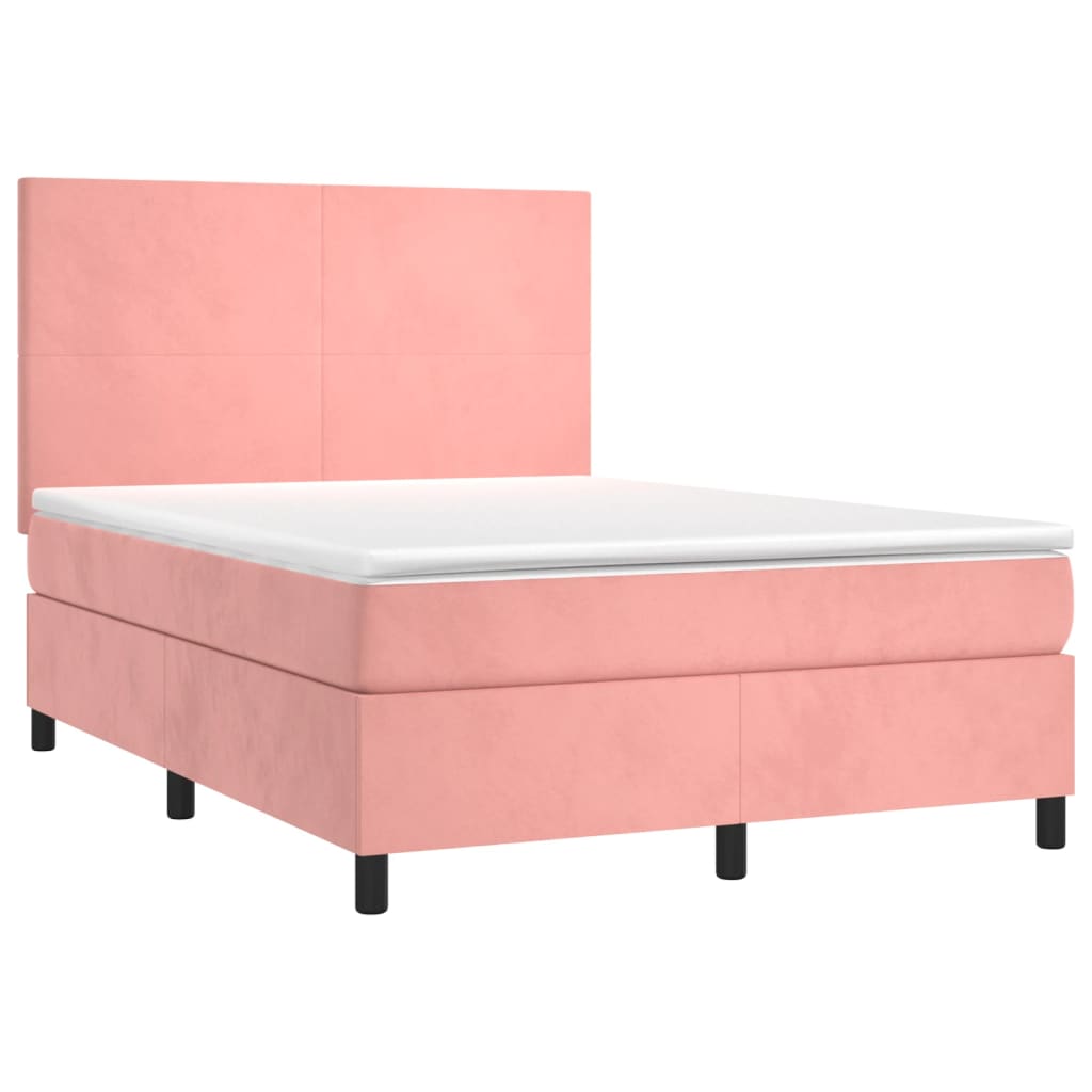 vidaXL Κρεβάτι Boxspring με Στρώμα Ροζ 140x190 εκ. Βελούδινο