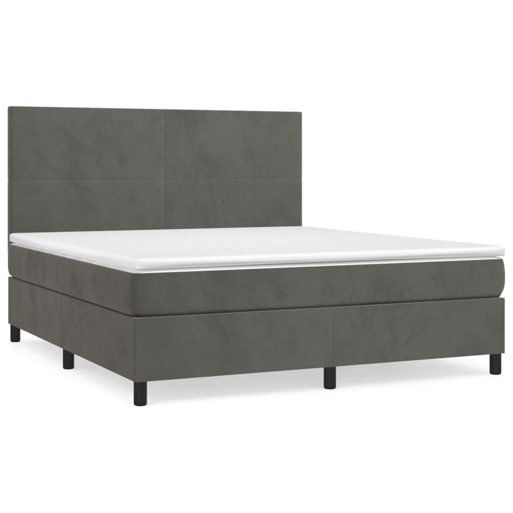 vidaXL Κρεβάτι Boxspring με Στρώμα Σκούρο Γκρι 180x200 εκ. Βελούδινο