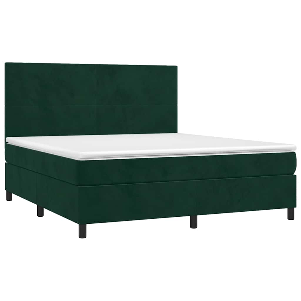 vidaXL Κρεβάτι Boxspring με Στρώμα Σκούρο Πράσινο 180x200εκ. Βελούδινο