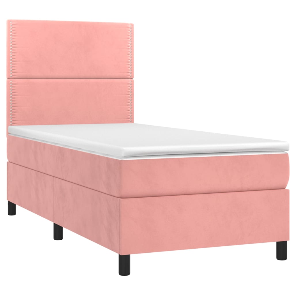 vidaXL Κρεβάτι Boxspring με Στρώμα Ροζ 90x200 εκ. Βελούδινο